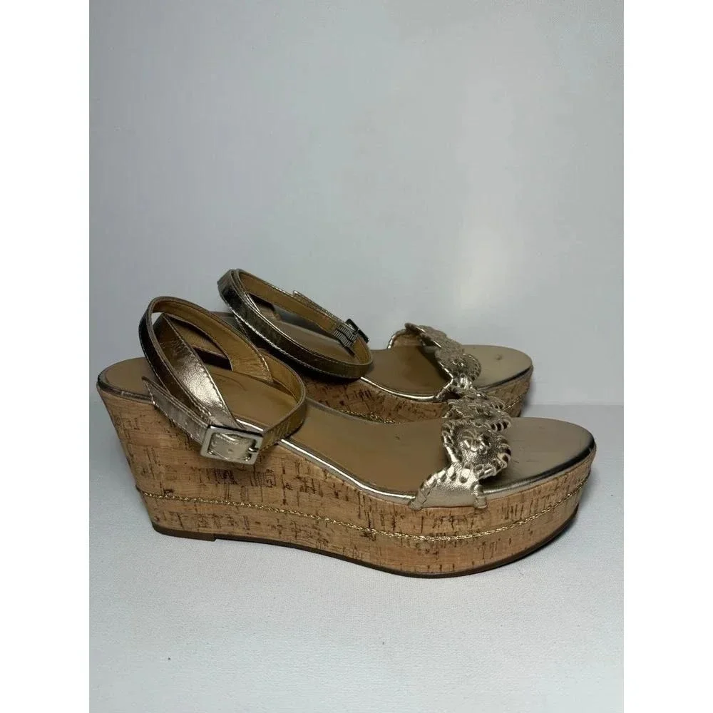 Jack Rogers Rose Gold Keri Cork Wedge Platform Sandals Sz 7.5 - EUC